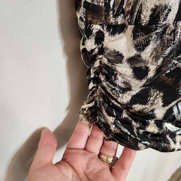 STUDIO Y Black Silver Gray Metallic Animal Print Sleeveless Mini Cocktail Dress - Picture 10 of 11